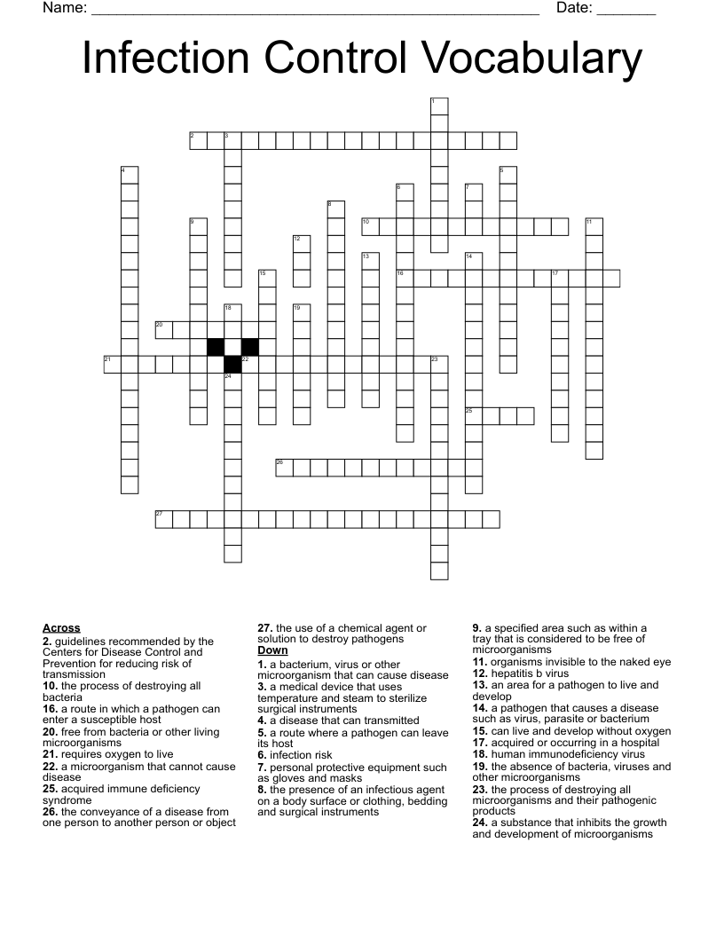 Infection Control Vocabulary  Crossword