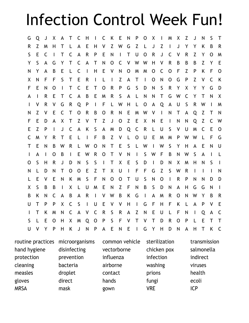 Infection Control Week Fun! Word Search