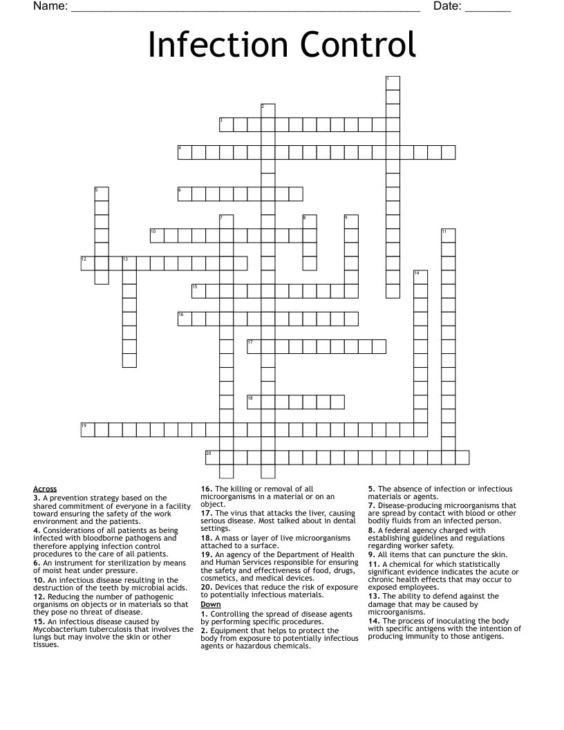 Infection Control  Crossword