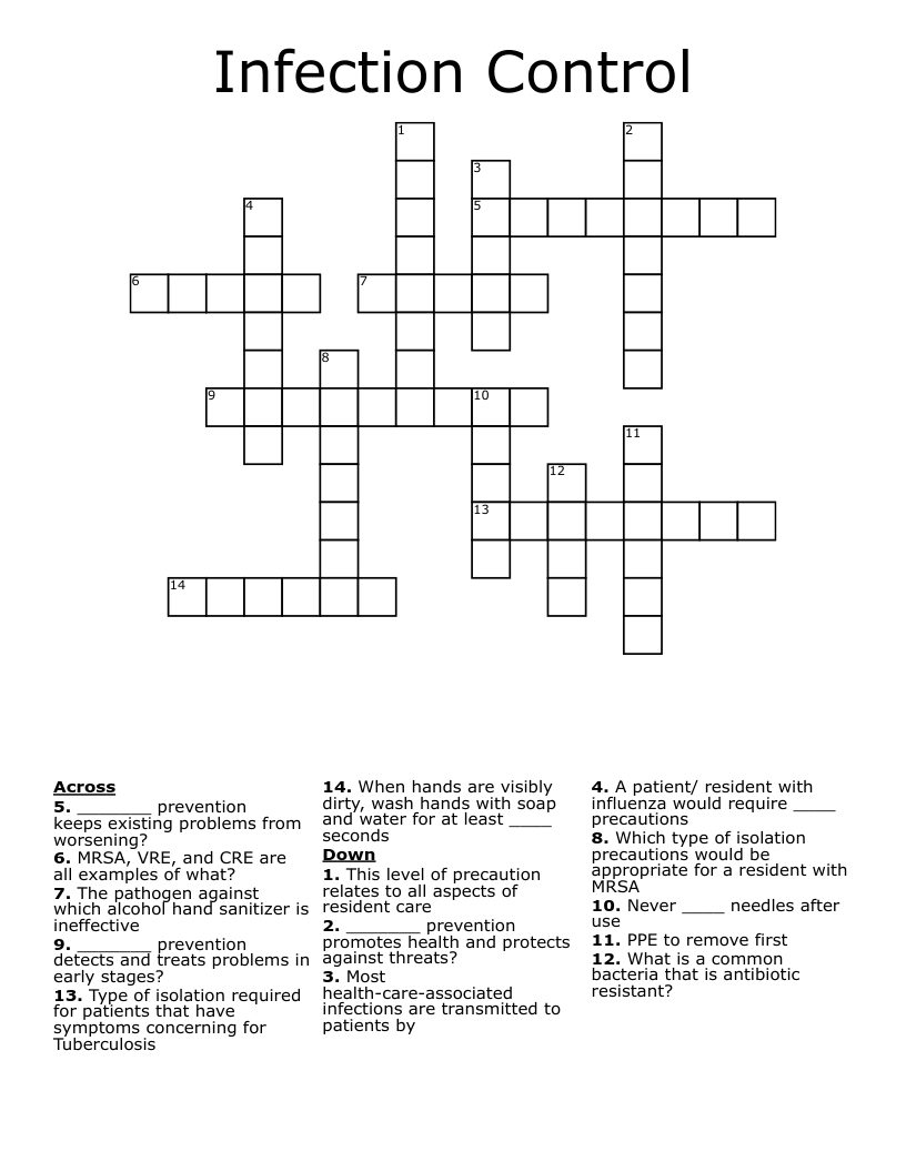 Infection Control  Crossword