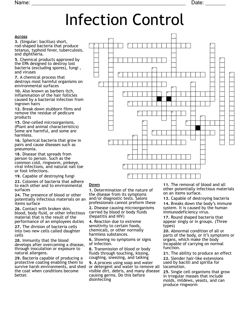 Infection Control  Crossword