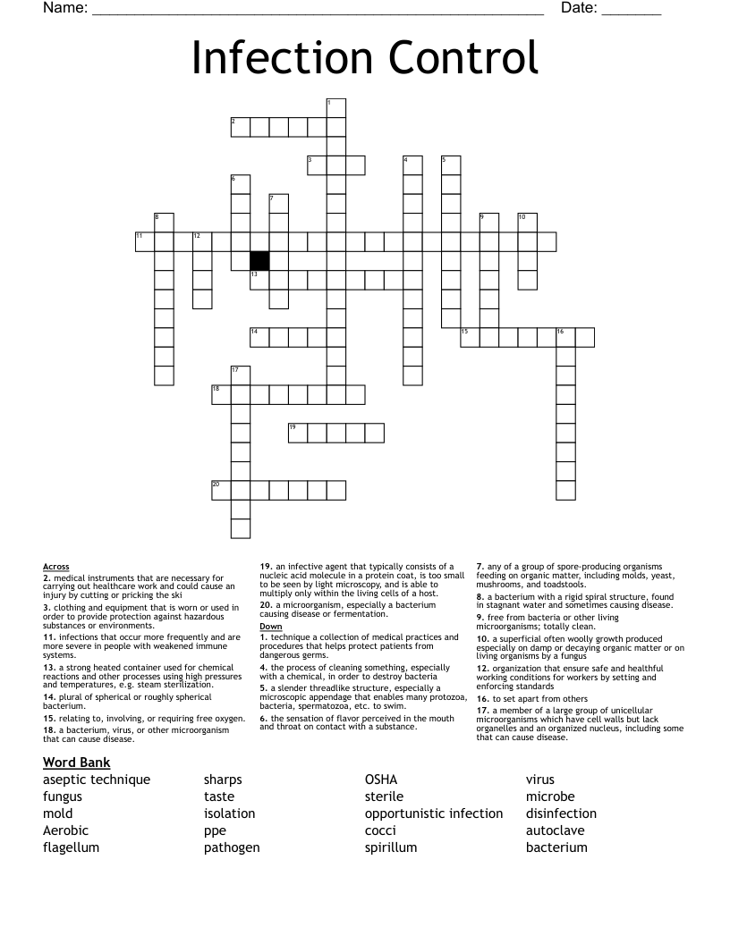 Infection Control  Crossword