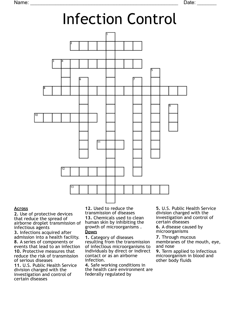 Infection Control  Crossword
