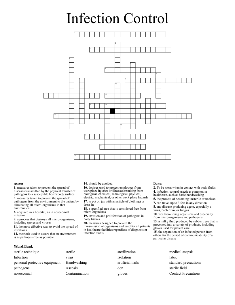 Infection Control  Crossword