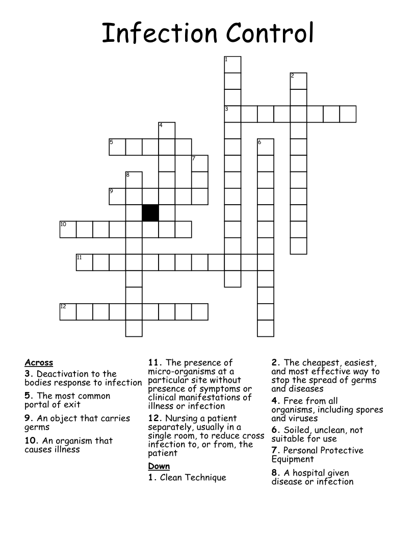 Infection Control  Crossword
