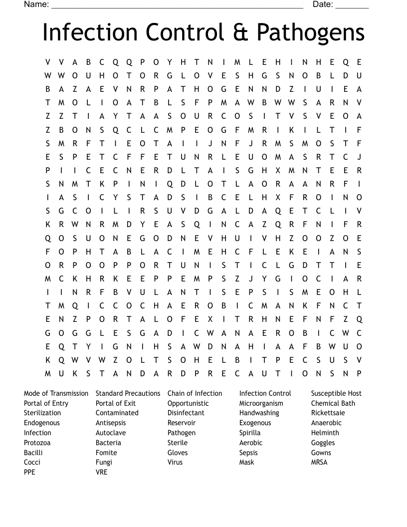 Infection Control & Pathogens Word Search