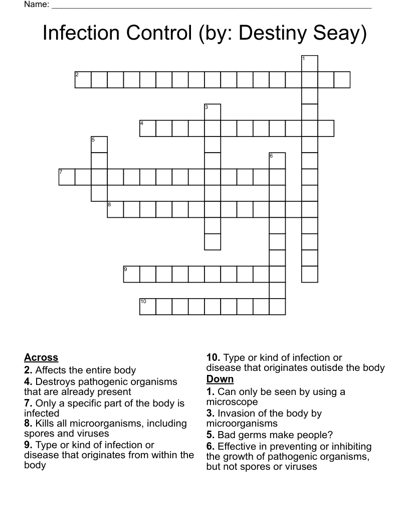Infection Control (by: Destiny Seay) Crossword