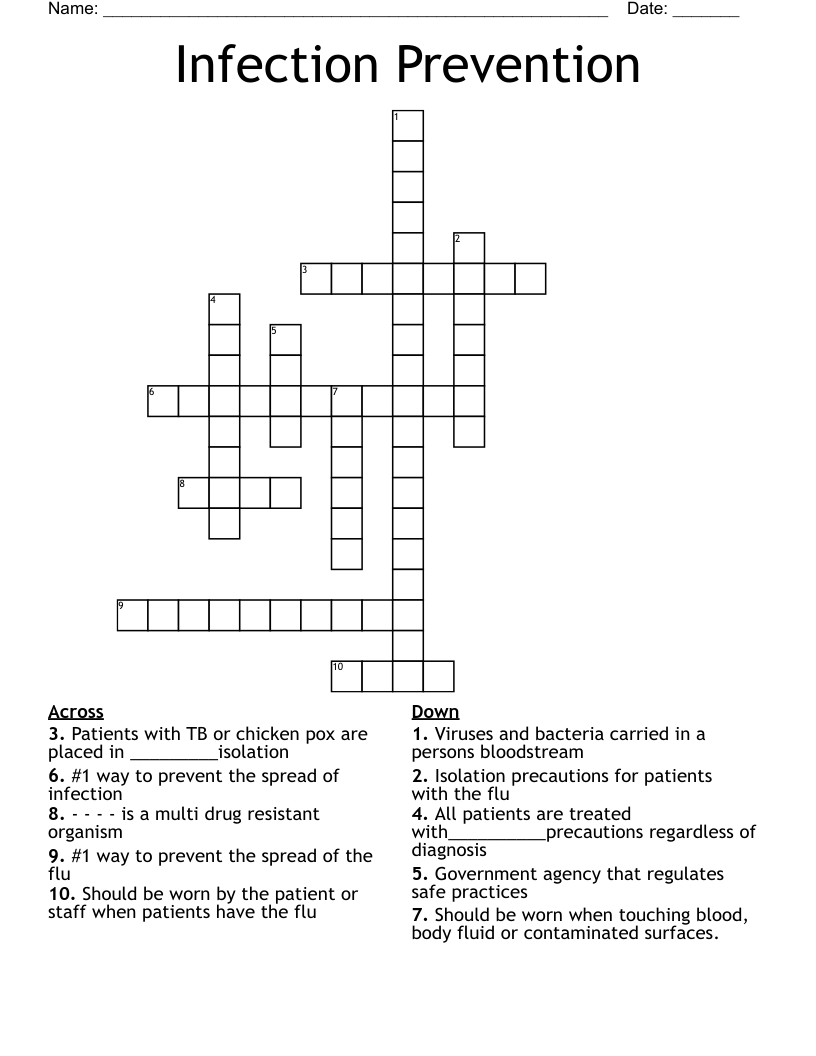 Infection Prevention Crossword