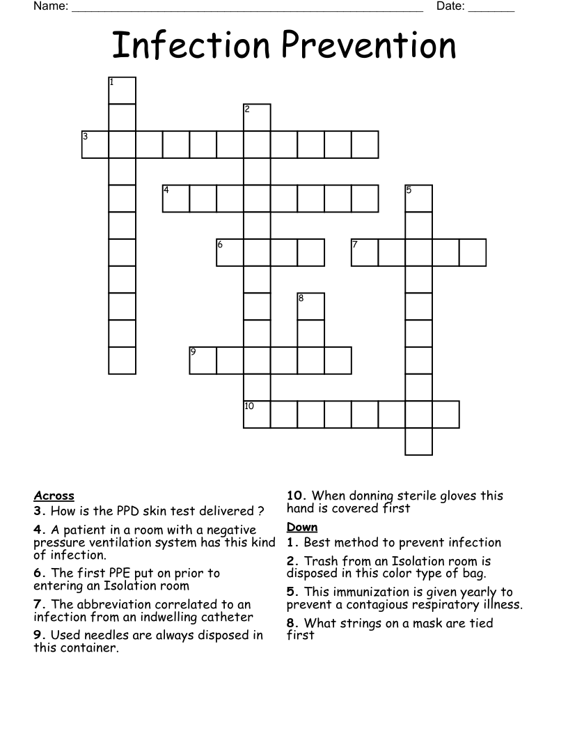 Infection Prevention  Crossword