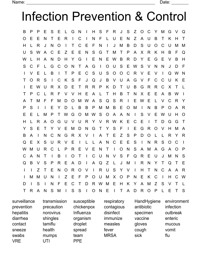 Infection Prevention & Control Word Search