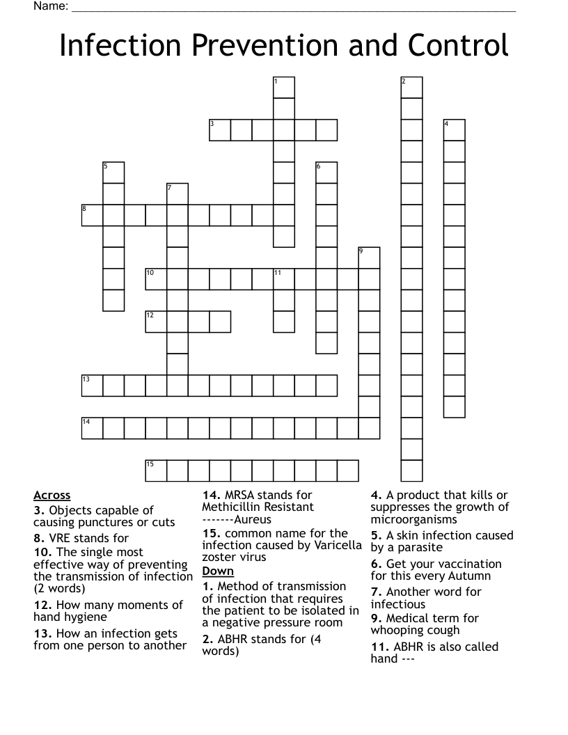 Infection Prevention and Control Crossword