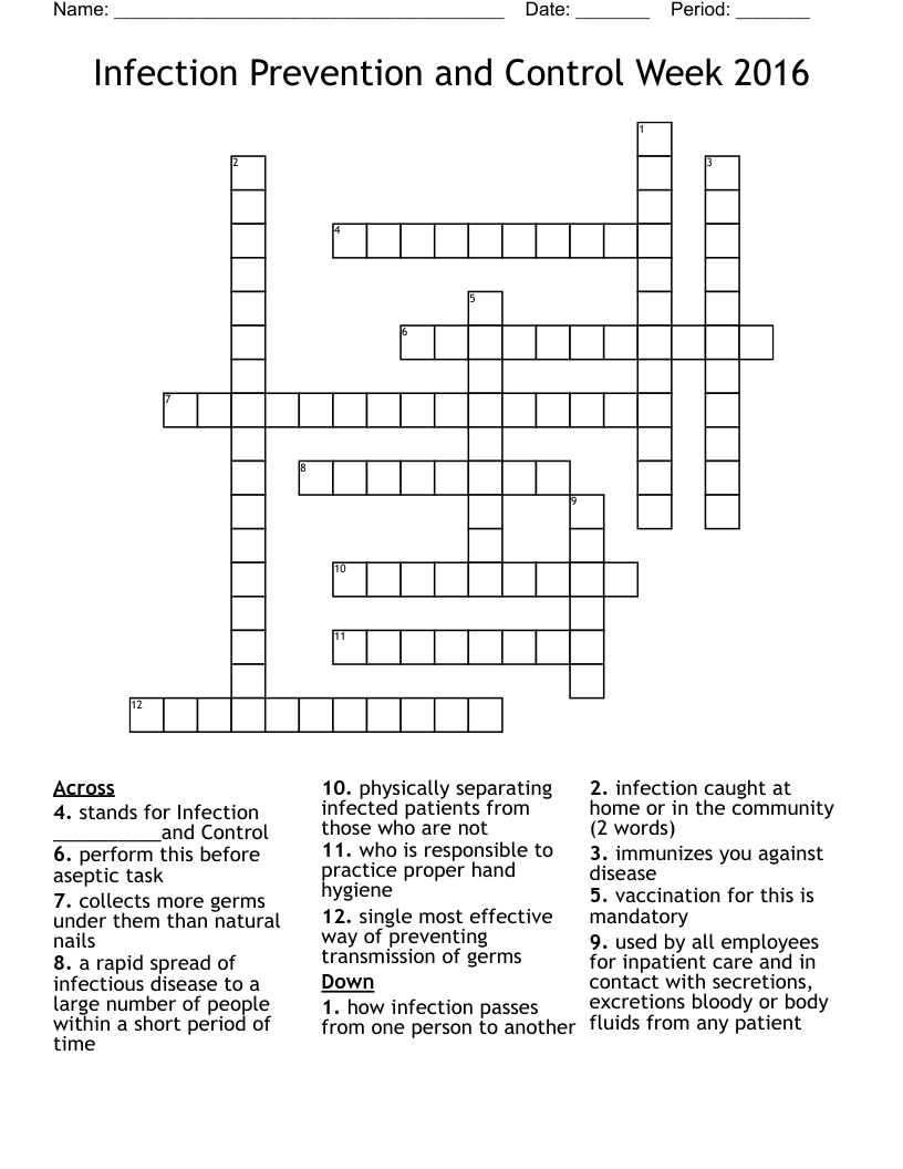 Infection Prevention and Control Week 2016 Crossword