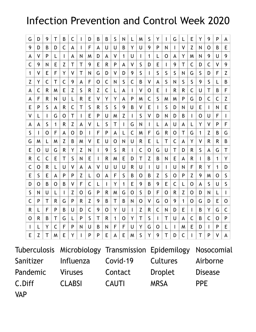Infection Prevention and Control Week 2020 Word Search