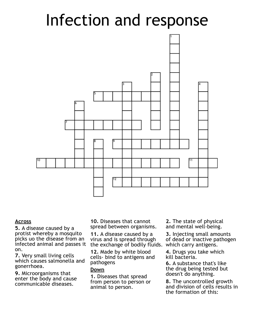 Infection and response Crossword