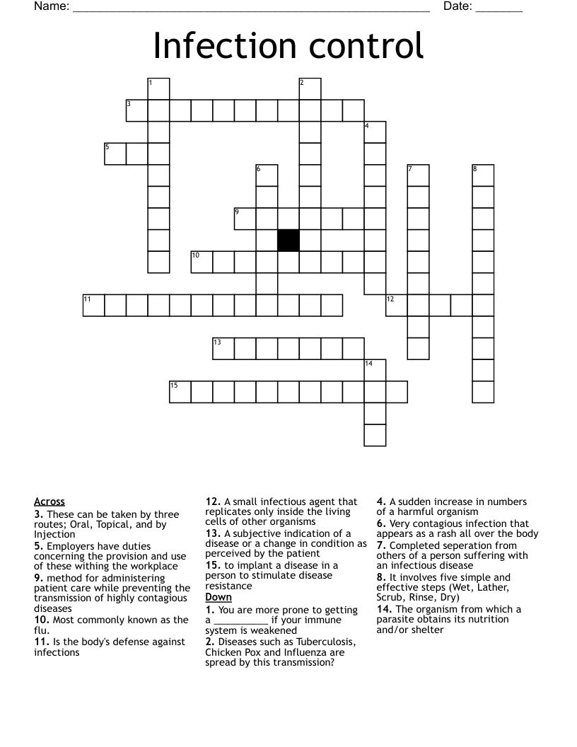 Infection control Crossword