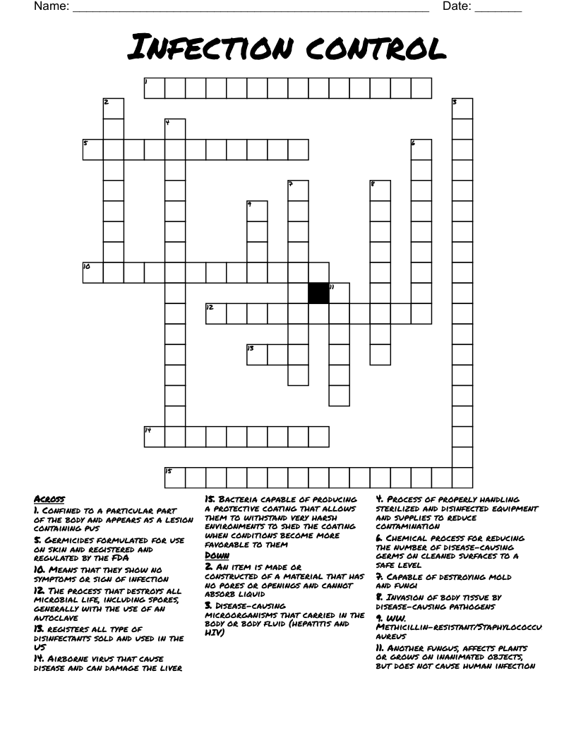 Infection control Crossword