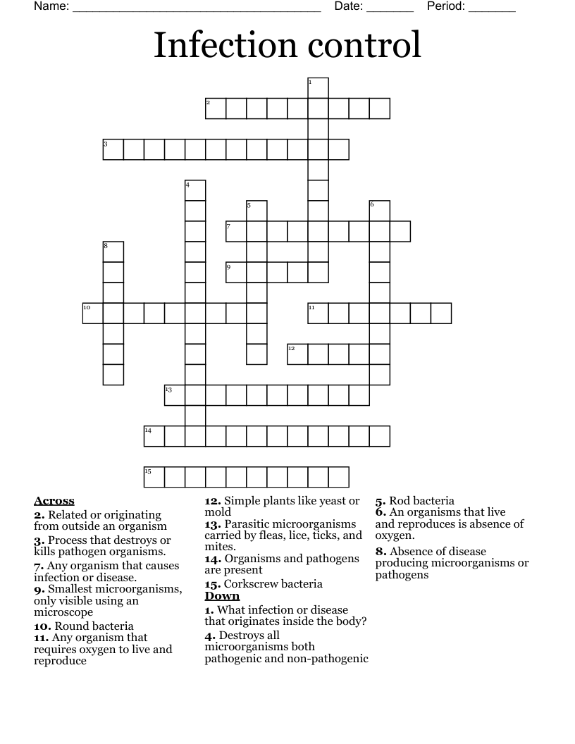 Infection control  Crossword