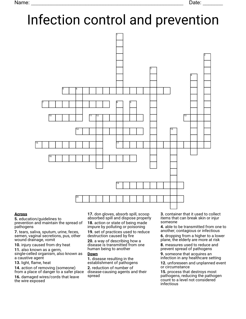 Infection control and prevention  Crossword