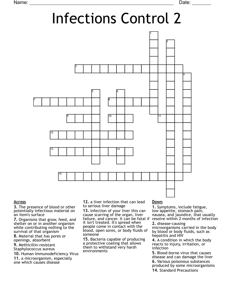Infections Control 2 Crossword