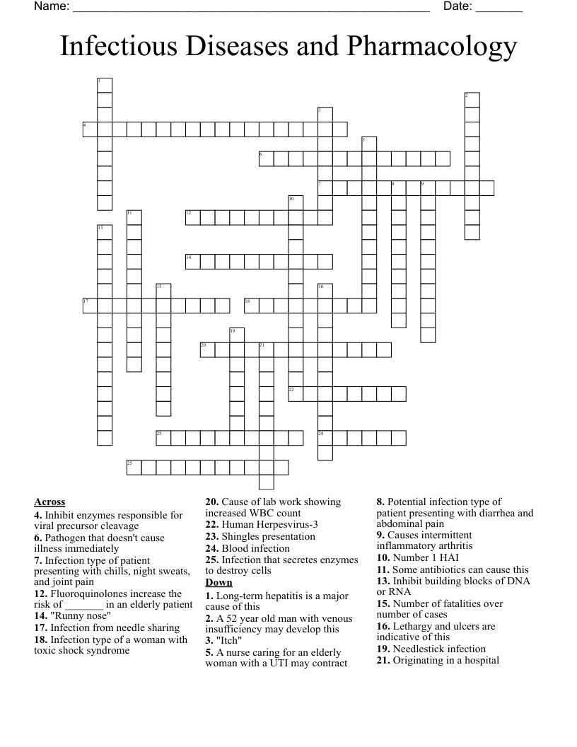 Infectious Diseases and Pharmacology Crossword