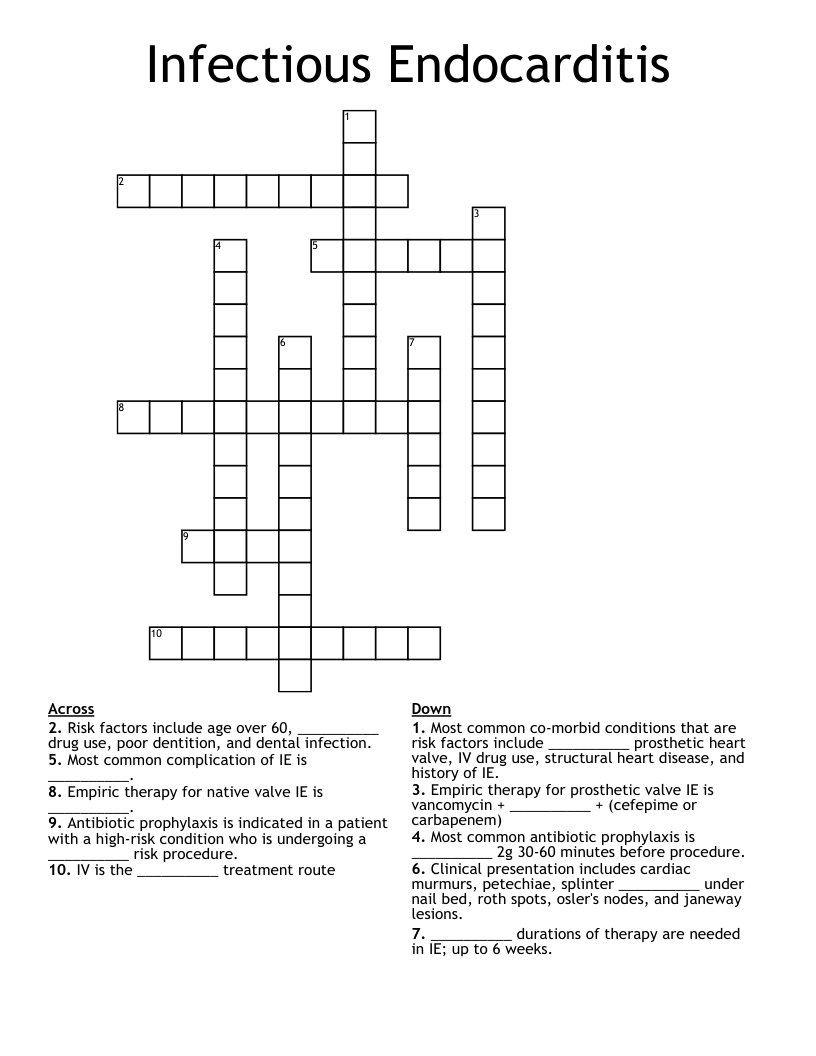Infectious Endocarditis Crossword