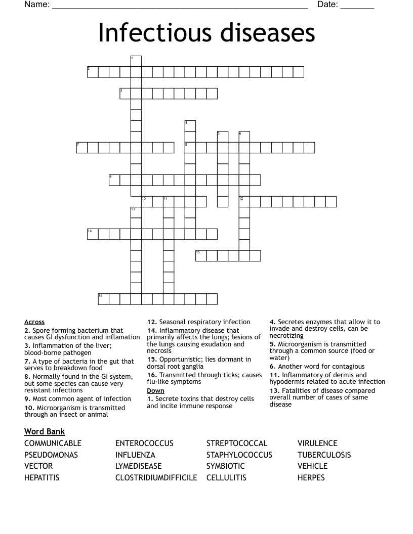 Infectious diseases Crossword