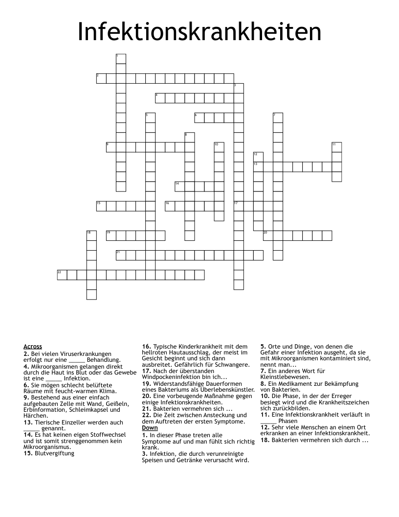 Infektionskrankheiten Crossword