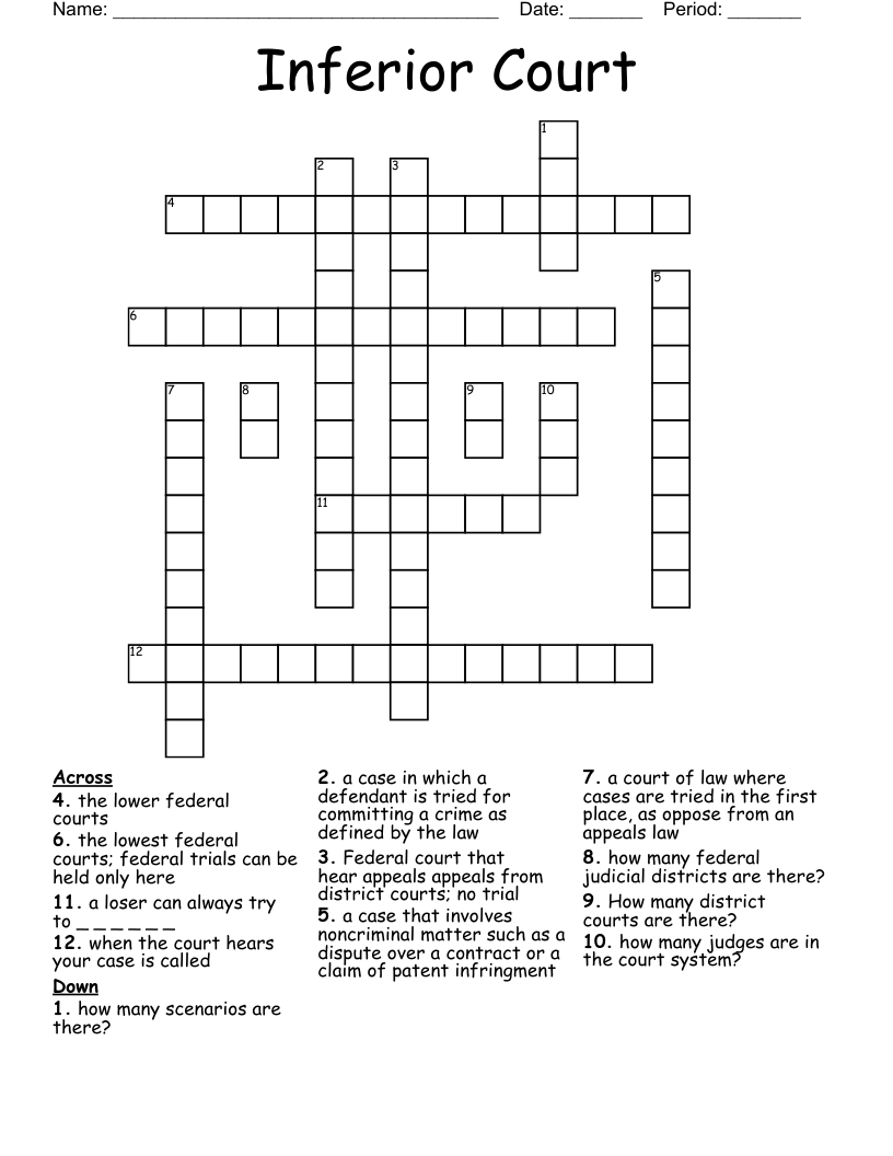 Inferior Court Crossword