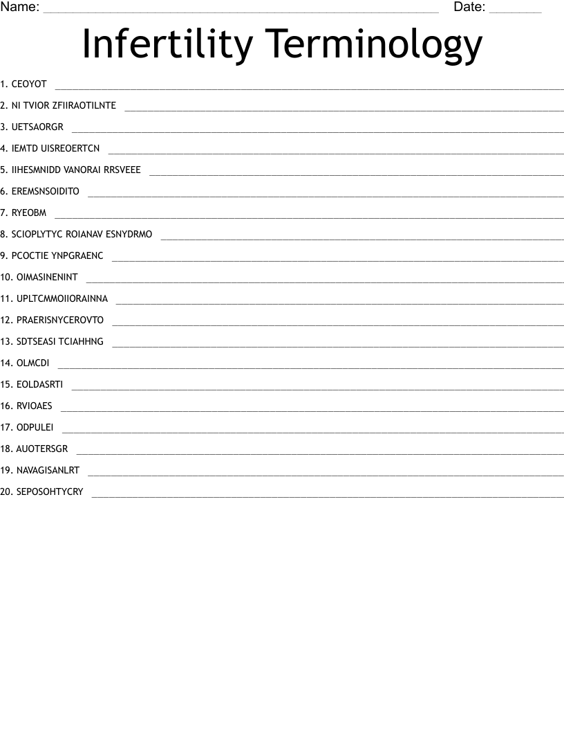 Infertility Terminology Word Scramble