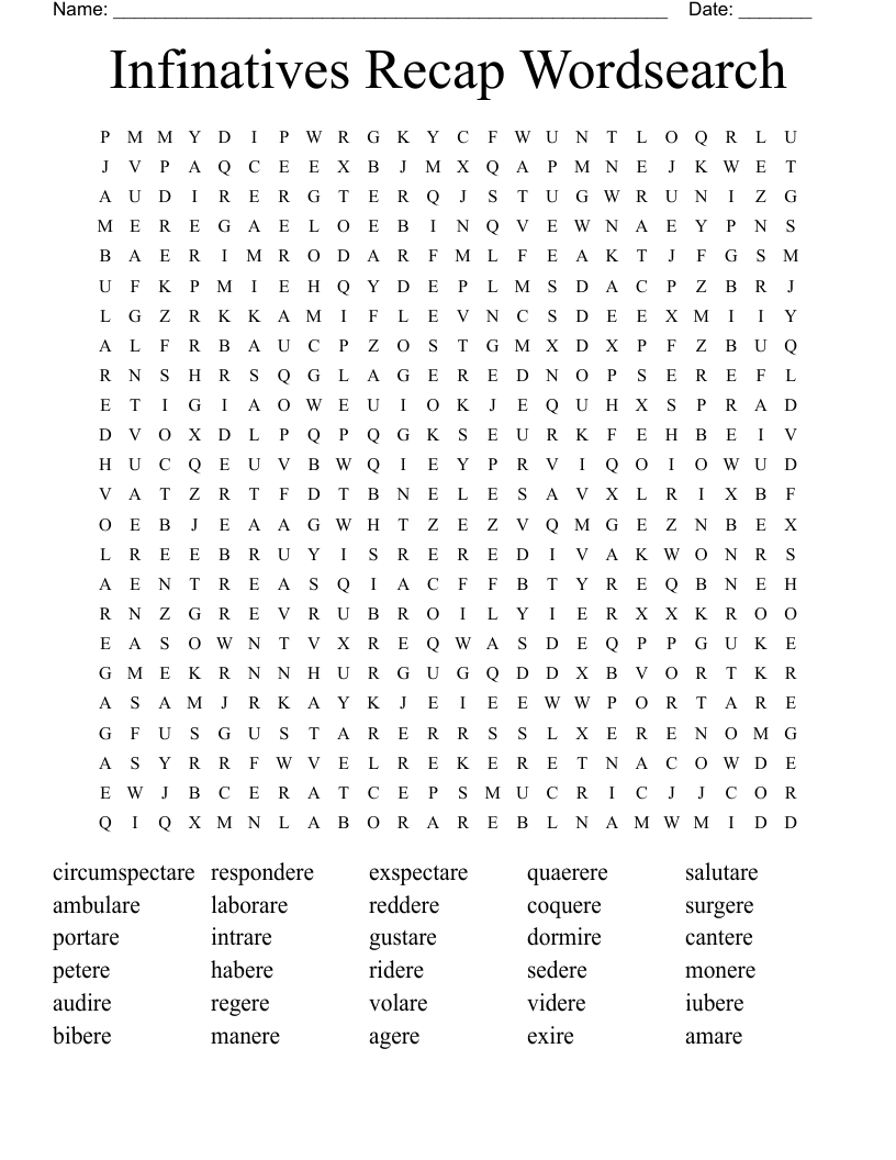 Infinatives Recap Wordsearch