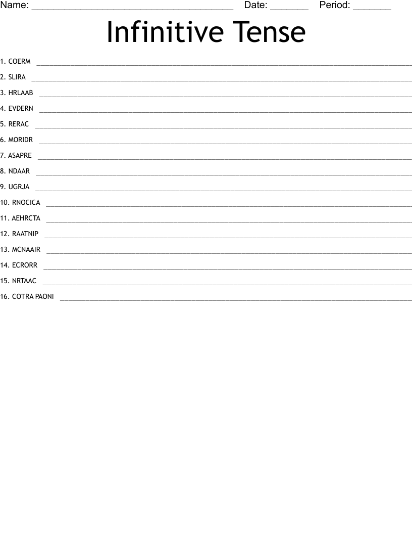 Infinitive Tense Word Scramble