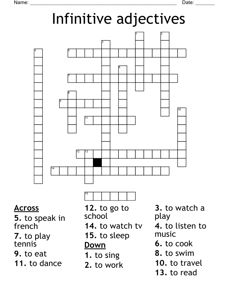 Infinitive adjectives Crossword