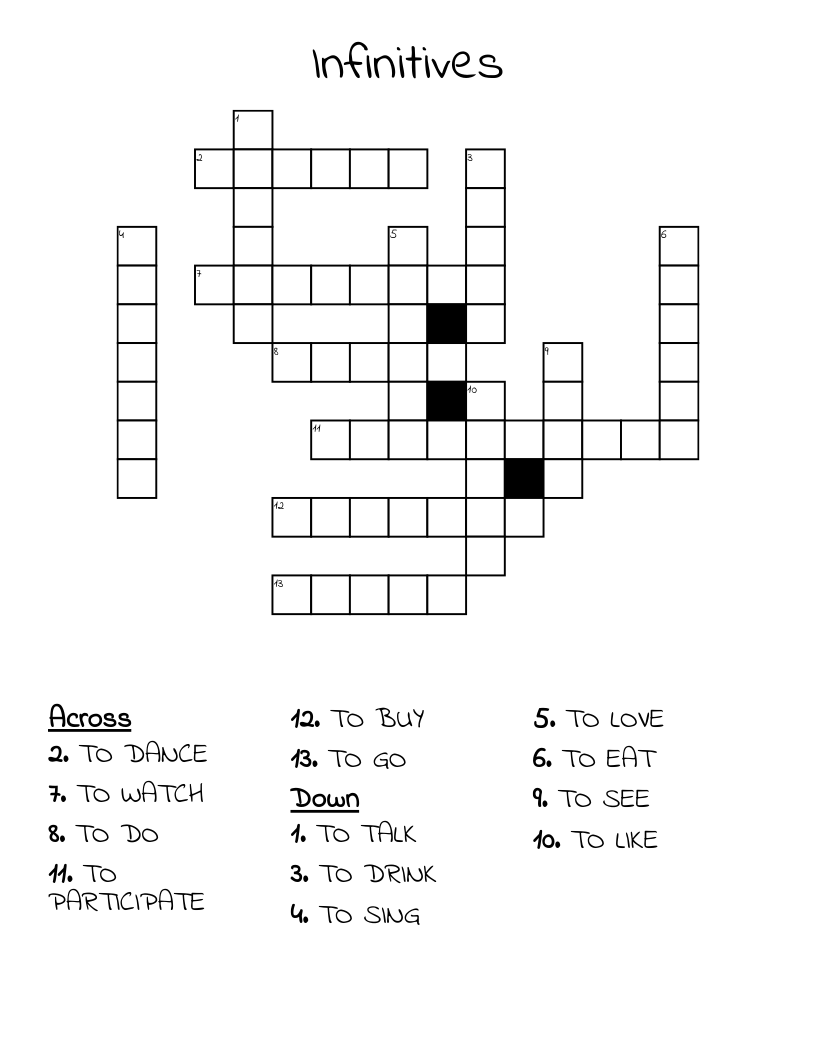Infinitives Crossword