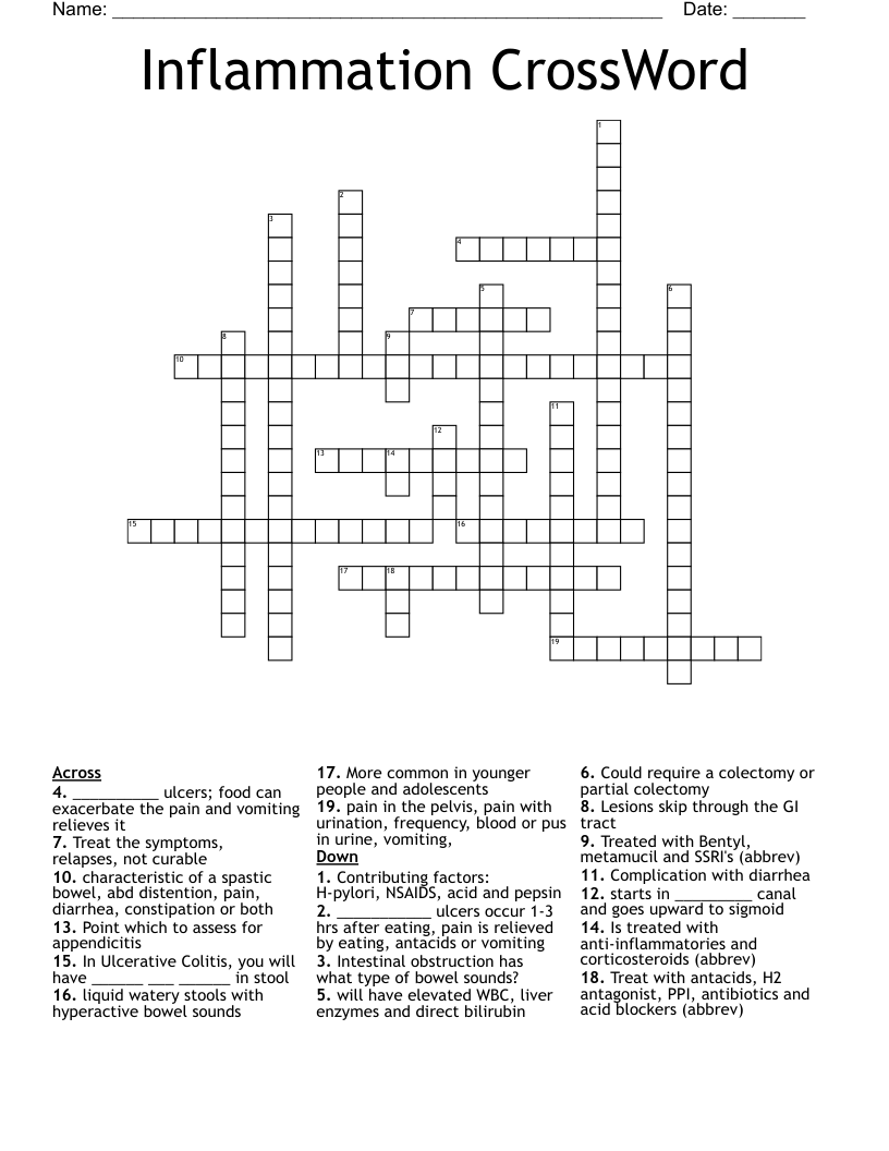 Inflammation CrossWord