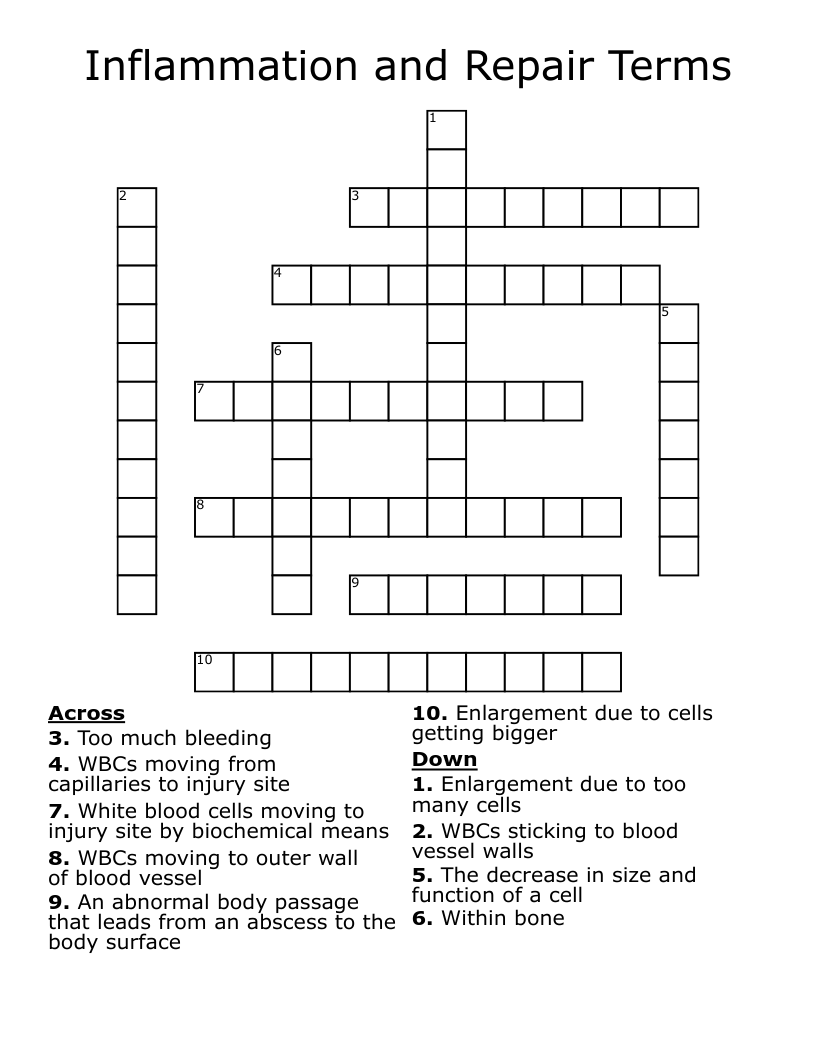Inflammation and Repair Terms Crossword