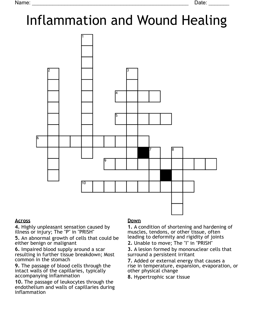 Inflammation and Wound Healing Crossword