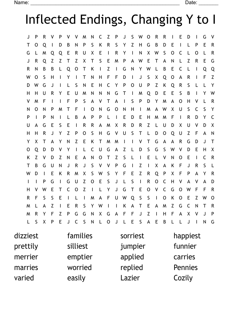 Inflected Endings, Changing Y to I Word Search