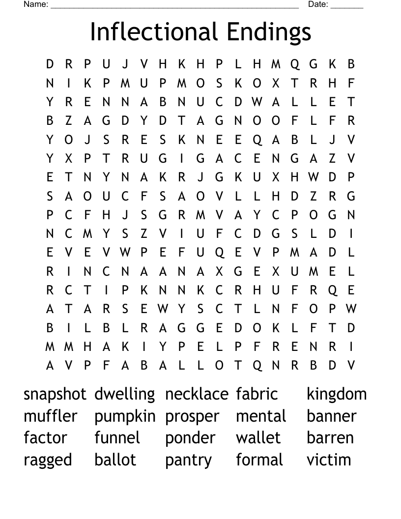 Inflectional Endings Word Search