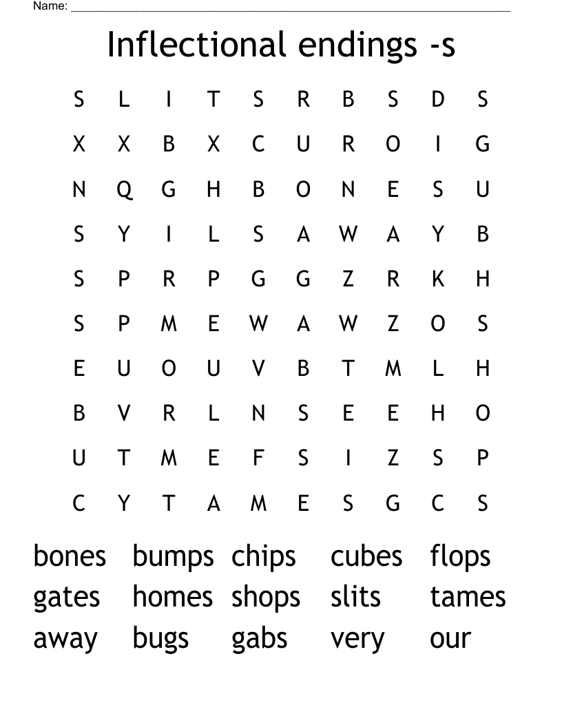 Inflectional endings -s Word Search