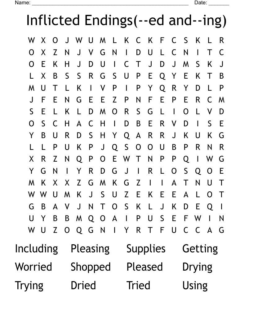 Inflicted Endings(--ed and--ing) Word Search