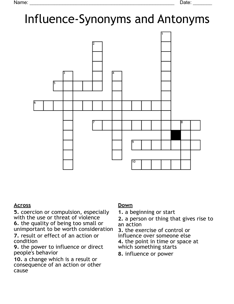 Influence-Synonyms and Antonyms Crossword