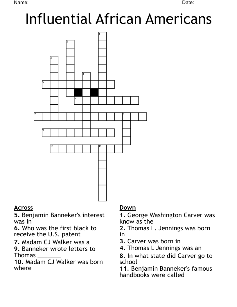 Influential African Americans Crossword