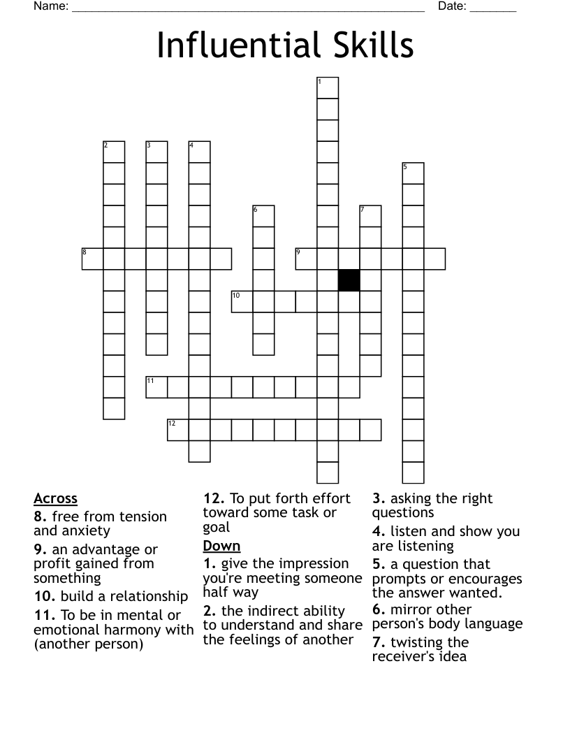 Influential Skills Crossword