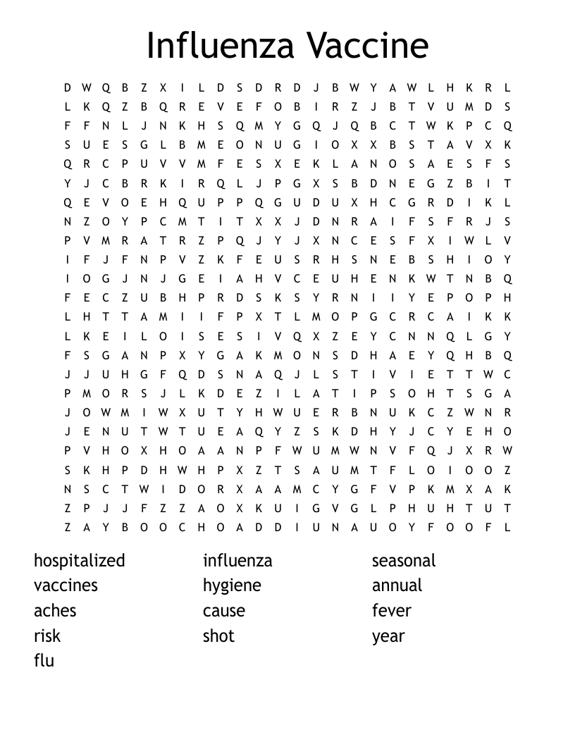 Influenza Vaccine Word Search
