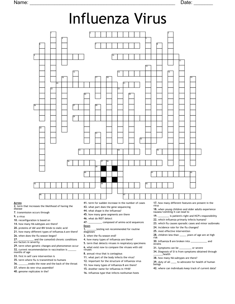 Influenza Virus Crossword