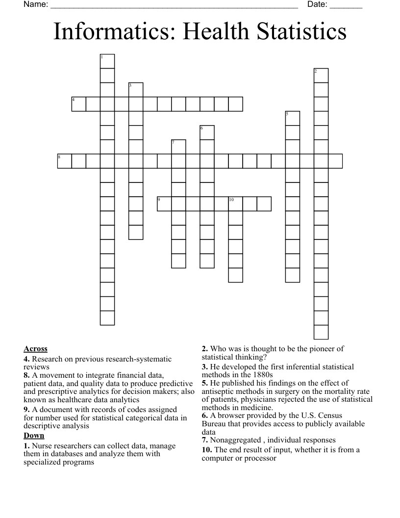 Informatics: Health Statistics Crossword