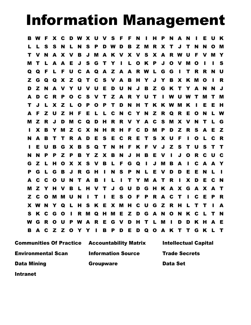 Information Management Word Search