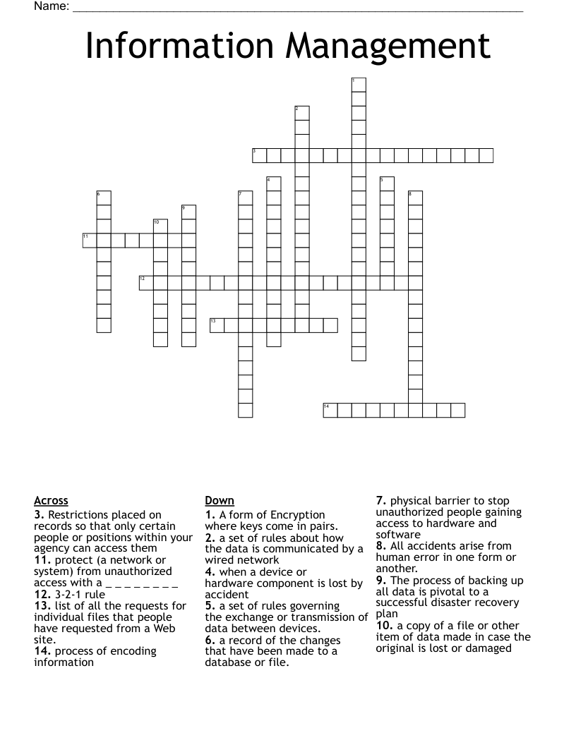 Information Management  Crossword