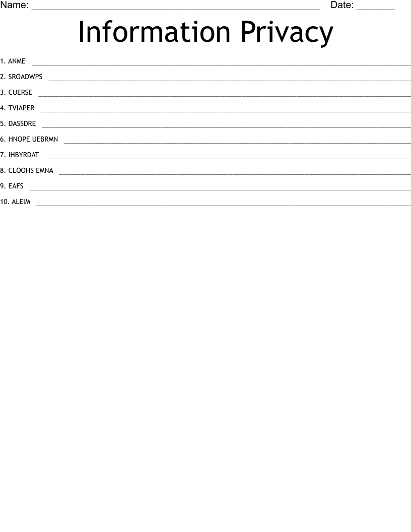 Information Privacy Word Scramble