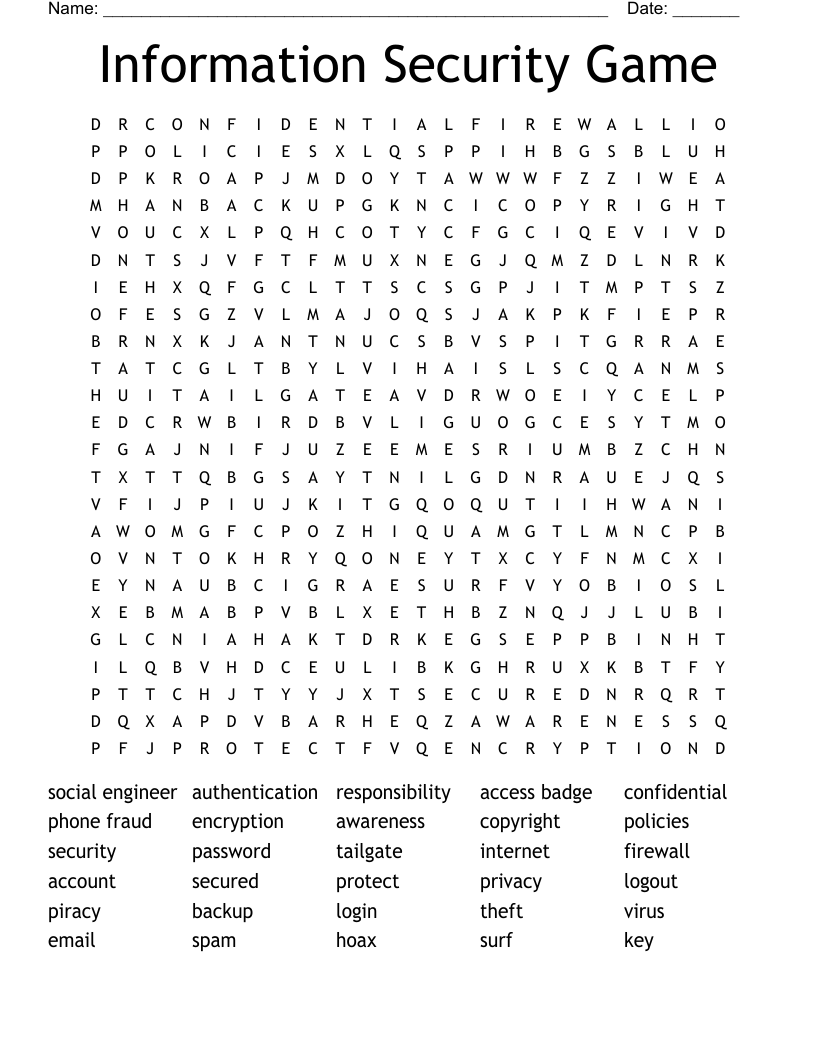 Information Security Game Word Search